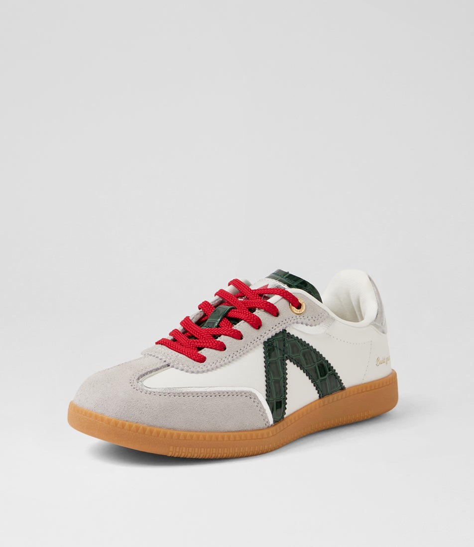Elite Classic White Green Croc Red Suede Sneakers