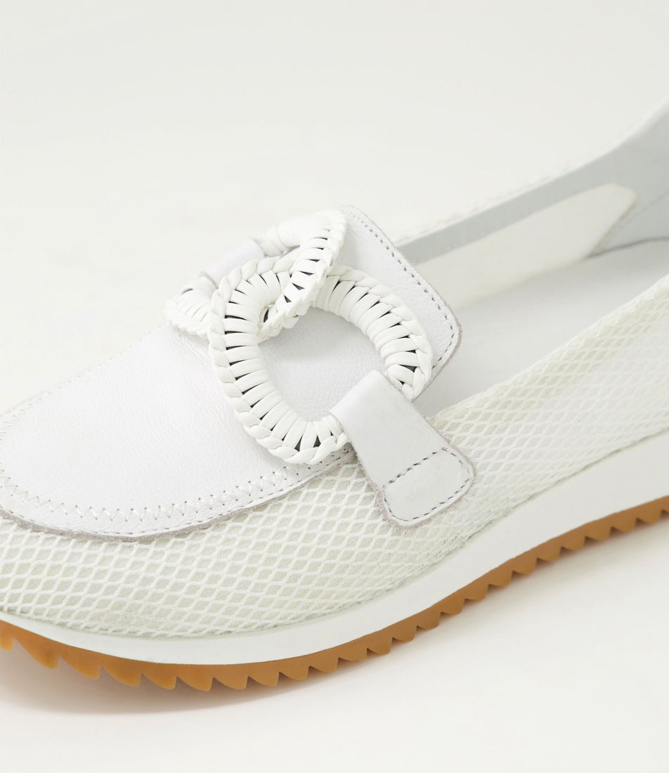 Darta White Mesh Leather Loafers