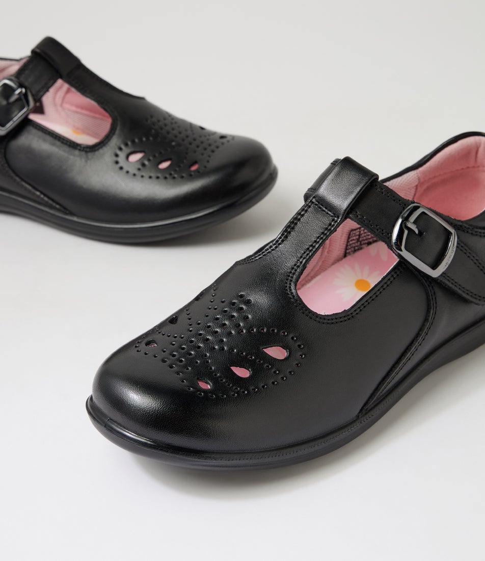 Erina Junior E Black Daisy Insole Leather Mary Janes