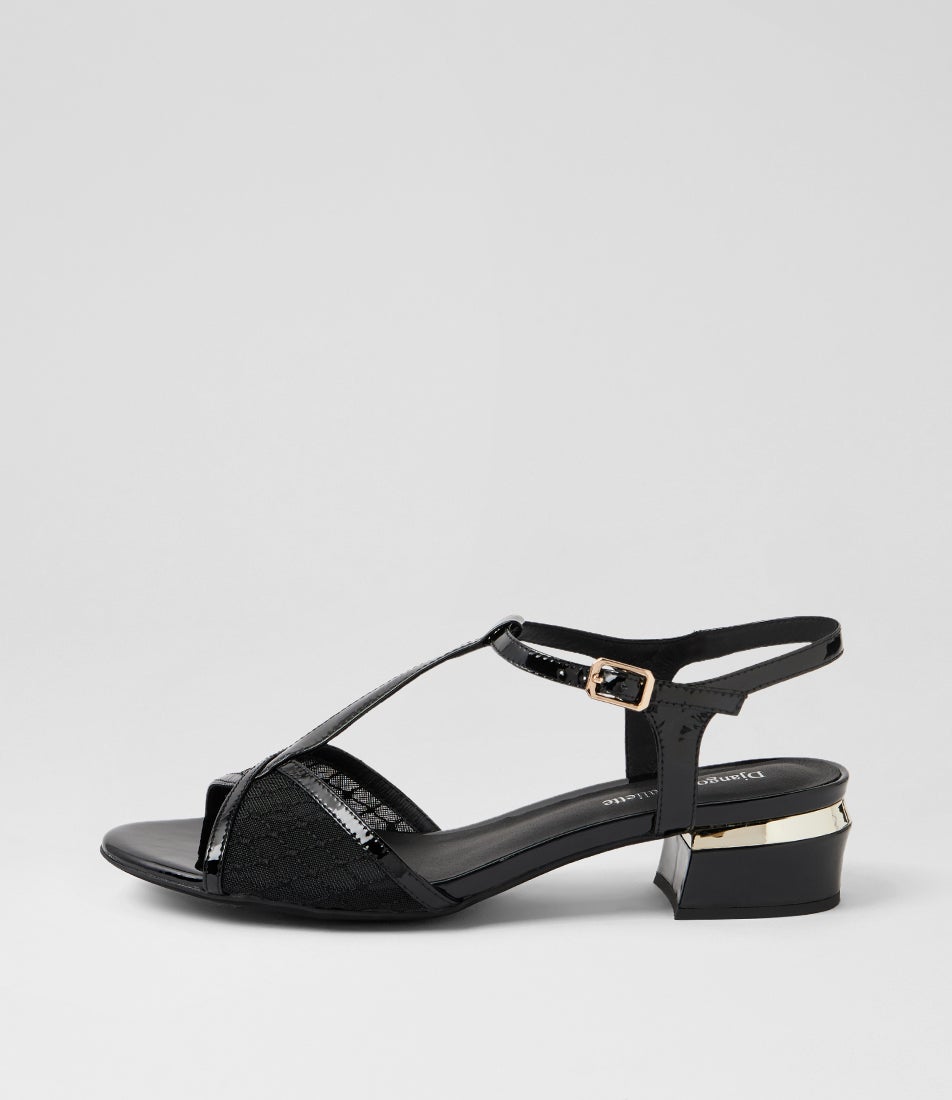 Trainar Black Patent Mesh Sandals
