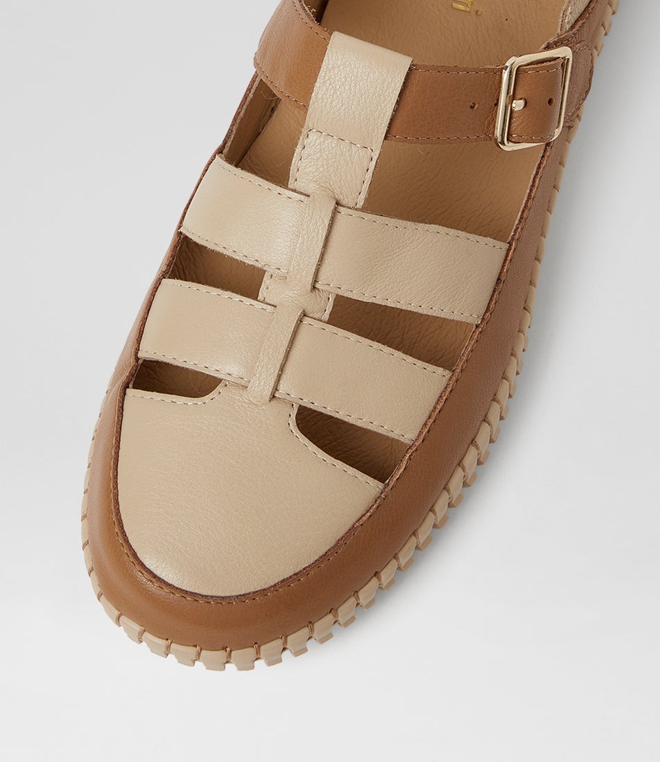 Jolcie Dark Tan Camel Leather Flat Shoes