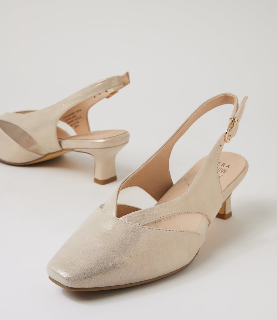 Osgood Xw Champagne Shimmer Leather Mesh Heels