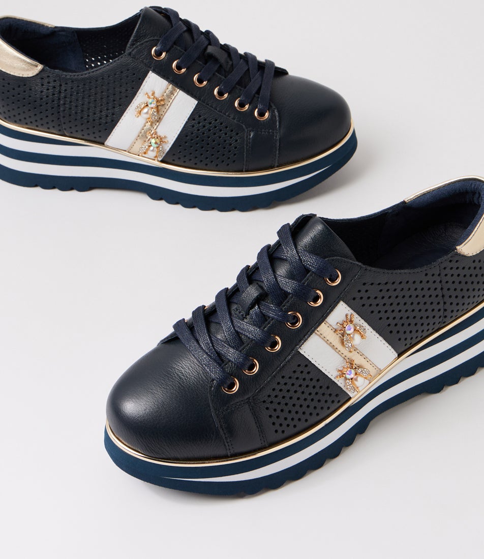 Eaglesy Navy White Multi Lace Up Flats