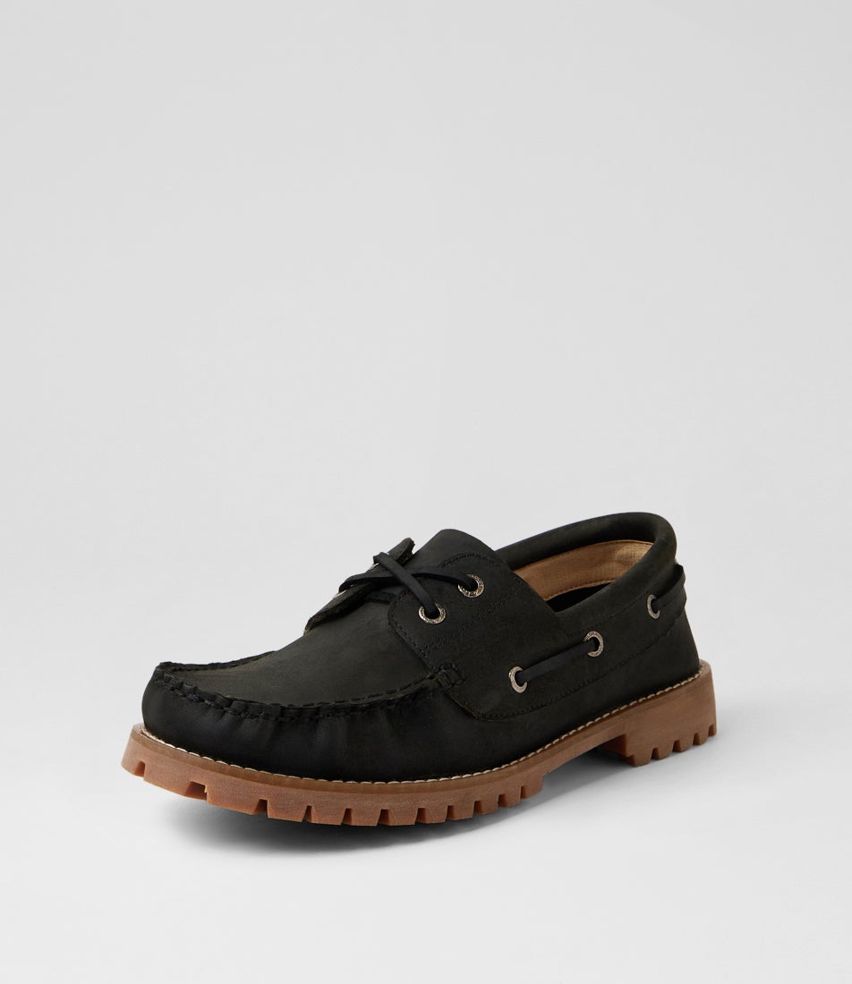 Florisa Black Leather Boat Shoes