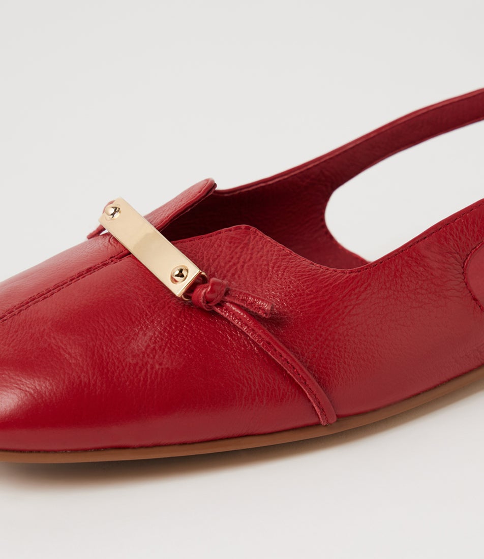 Valyn Dark Red Leather Flat Slingbacks