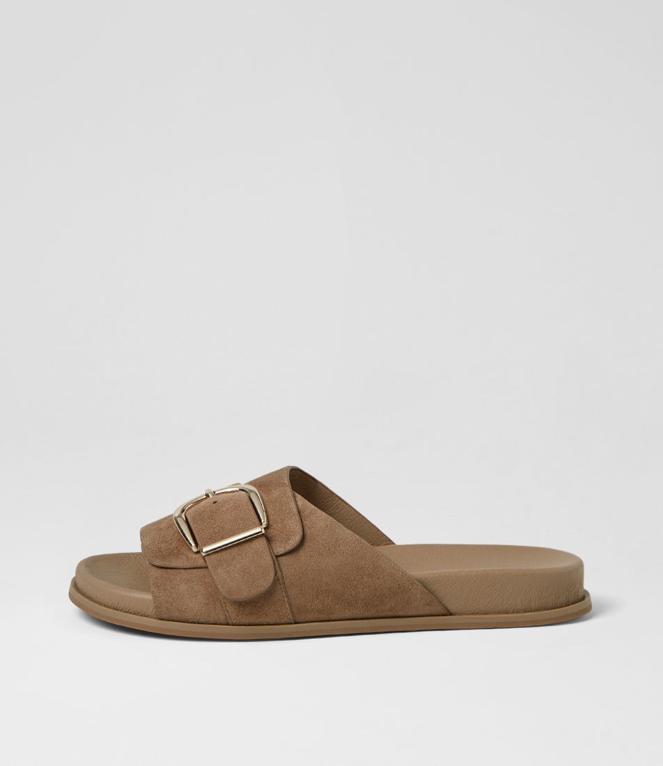 Newcomer Light Choc Natural Suede Slides