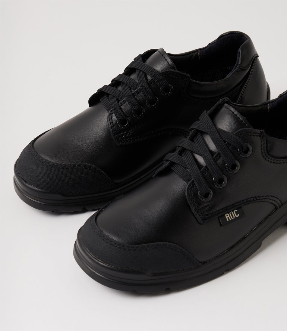 Ruckus Junior Black Leather Lace Up School Shoes