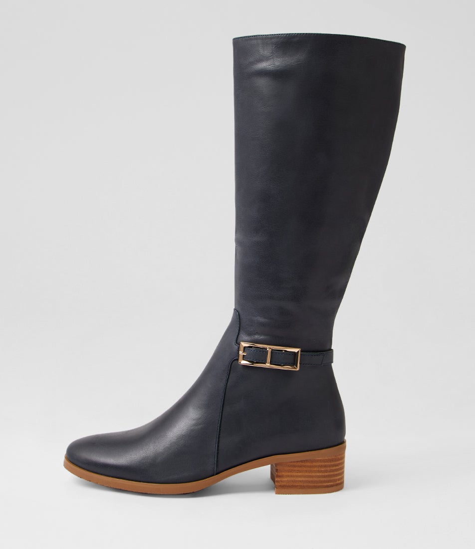 Tenrey New Navy Leather Knee High Boots