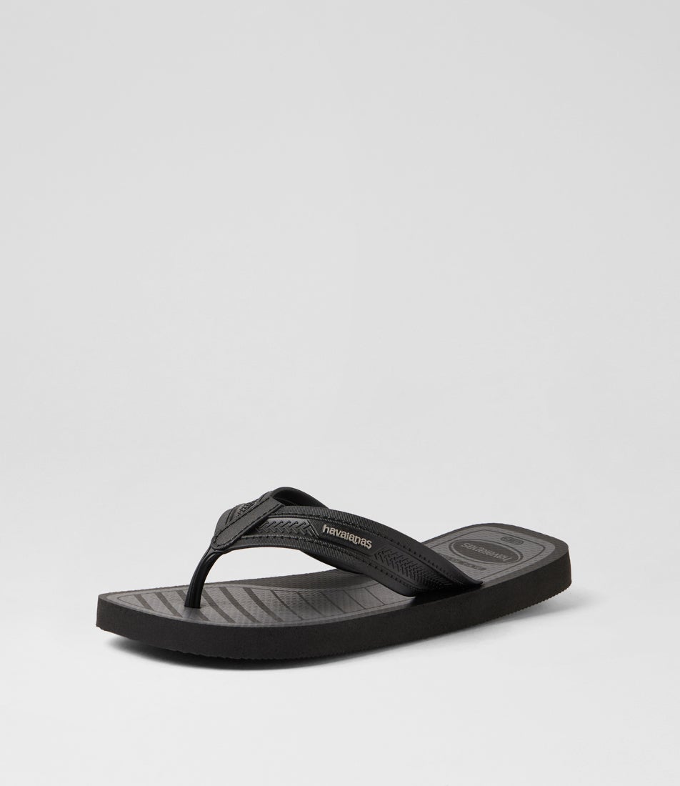 City Basic Black Rubber Thongs