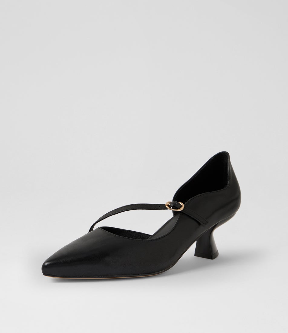 Laidy Black Leather Pump Heels