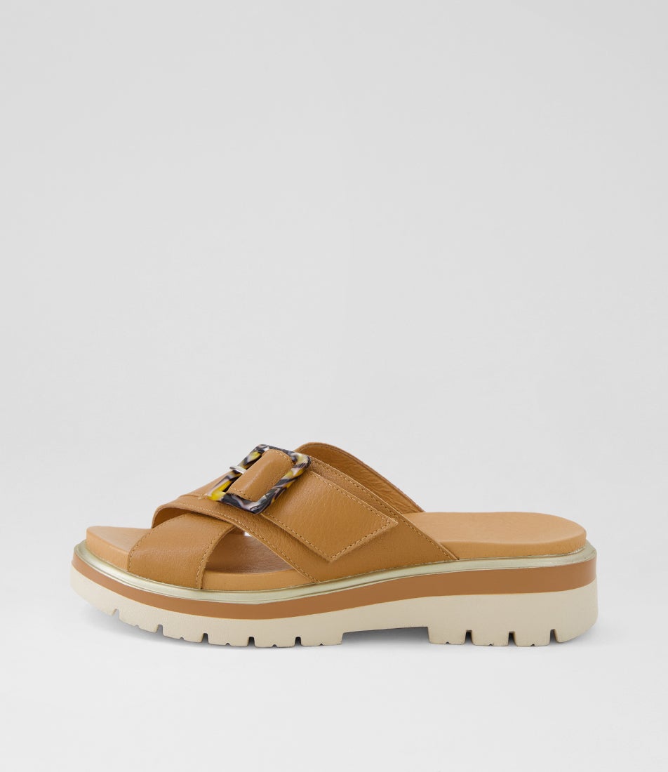 Norne Dark Tan Milk Leather Slides