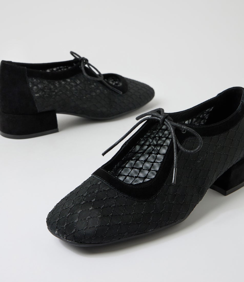 Violeine Black Leather Mix Mary Jane Heels