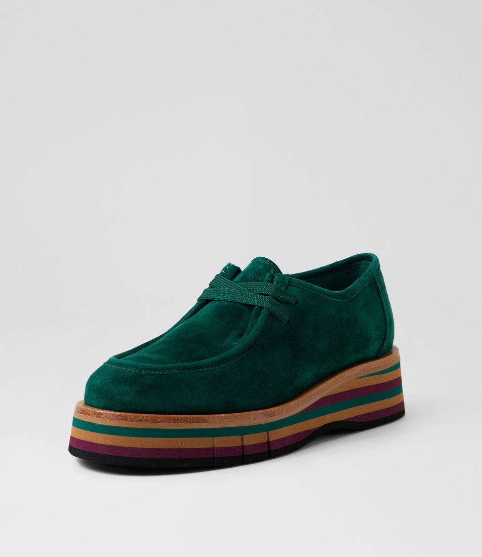 Gerlish Forest Tan Multi Suede Lace Up Flats