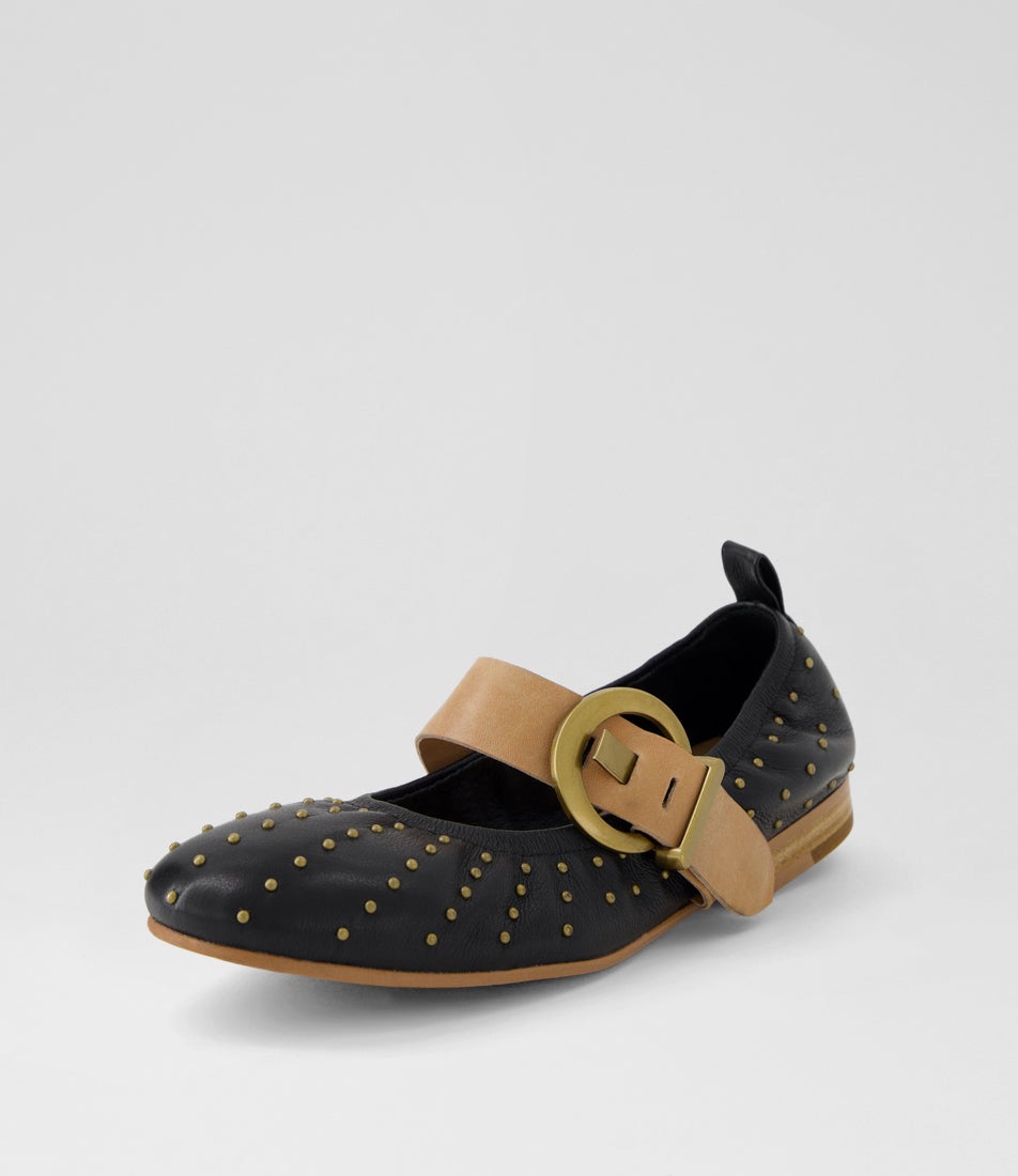 Ivon Black Tan Leather Ballet Flats