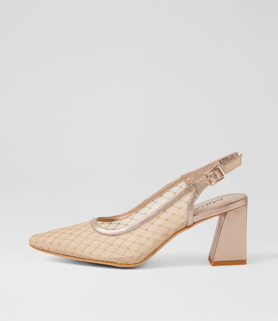 Kabob Champagne Leather Mesh Slingbacks