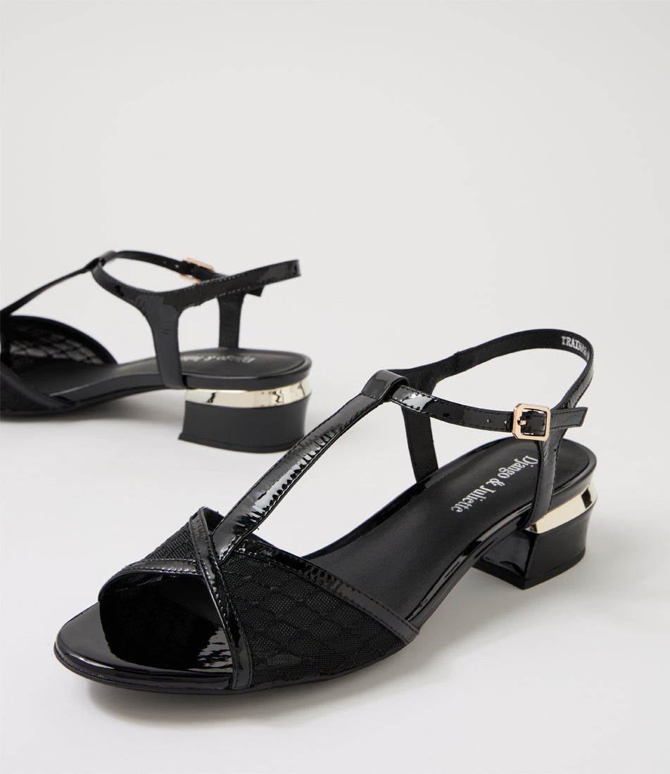 Trainar Black Patent Mesh Sandals