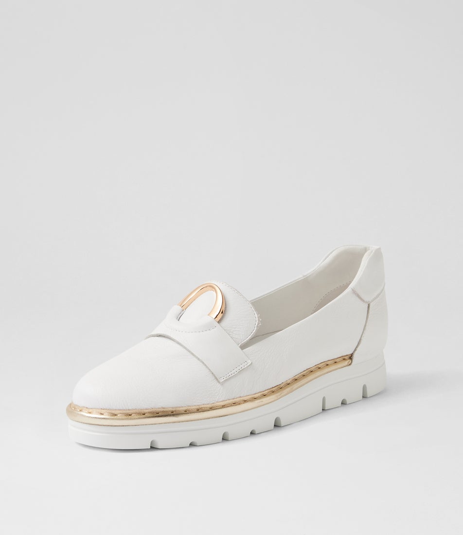 Everins White Gold Leather Flat Shoes