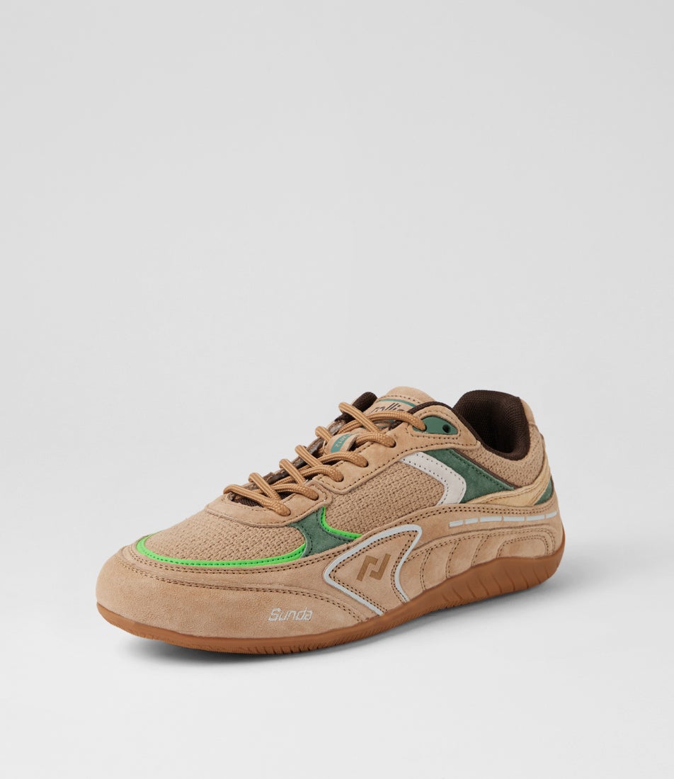 Sunda Sand Suede Mesh Lace Up Sneakers