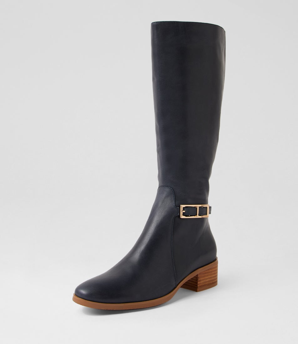Tenrey New Navy Leather Knee High Boots