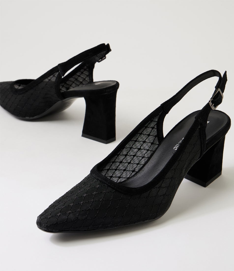 Kipps Black Suede Mesh Slingbacks