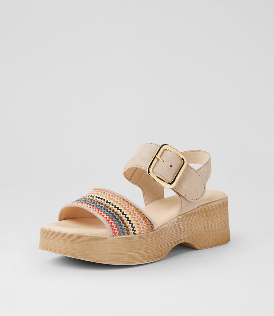 Solene Oak Syn Raffia Suede Sandals