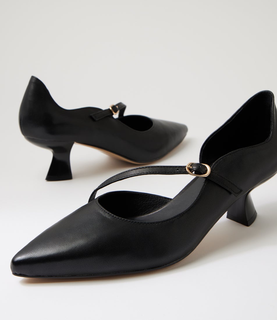 Laidy Black Leather Pump Heels