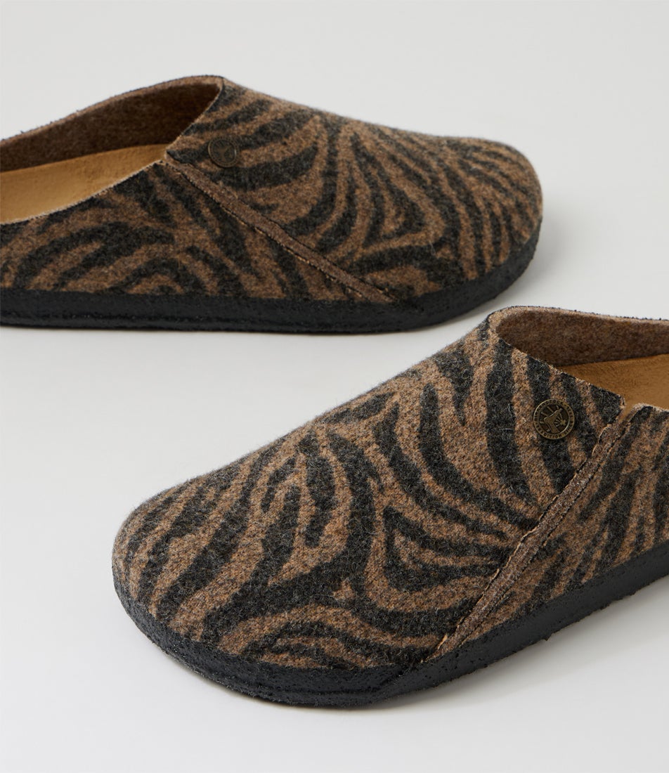 Zermatt Zebra Toffee Wool Felt Slippers