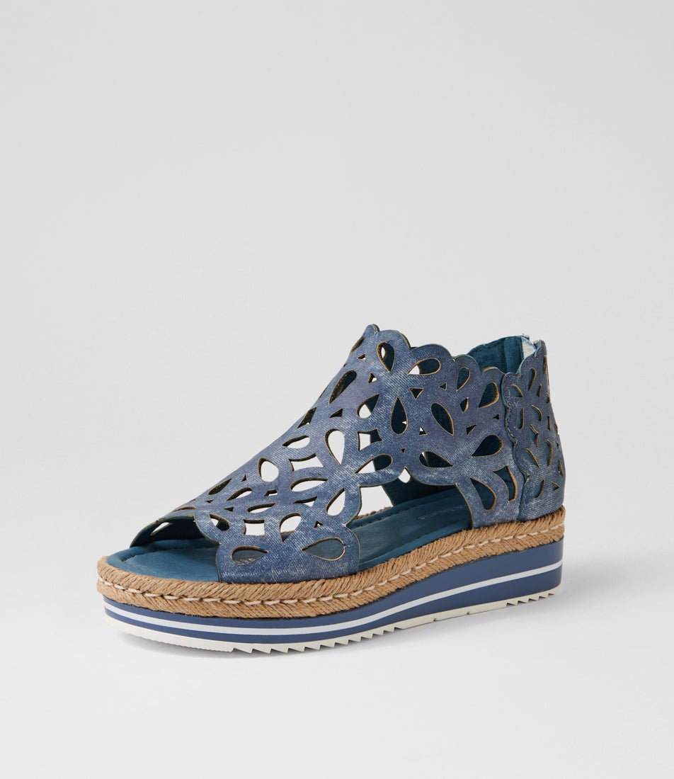 Adely Blue Washed Denim Leather Sandals