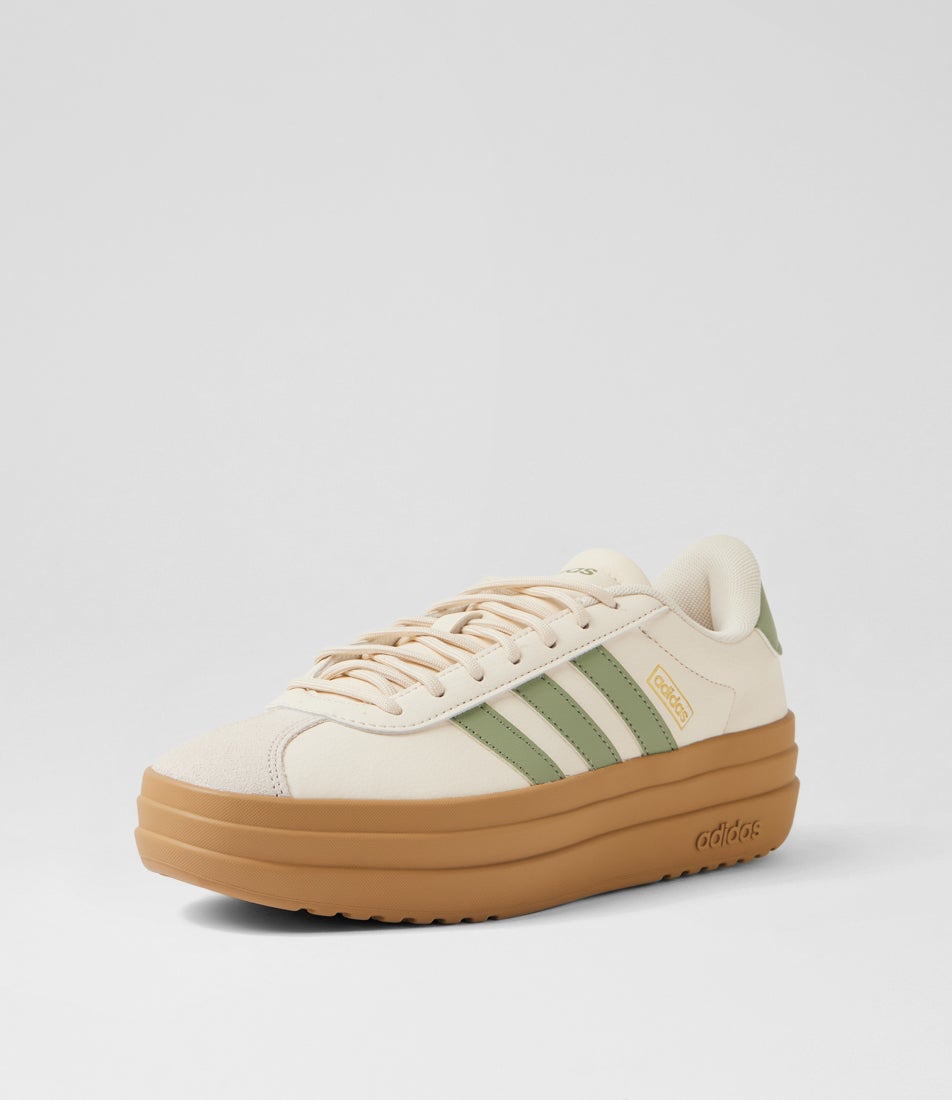 Vl Court Bold W Wonder White Green Gold Fabric Sneakers