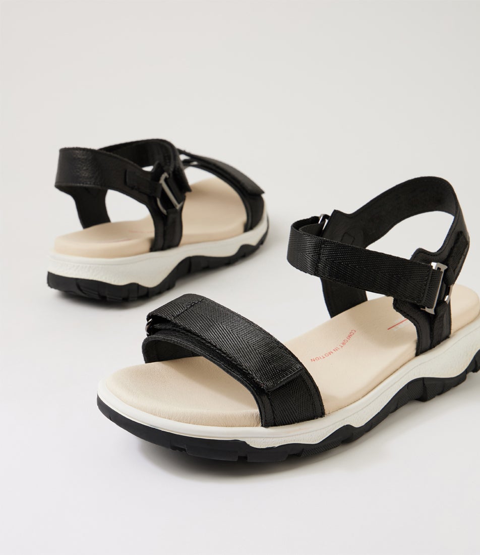 Ramble Black Leather Strappy Sandals