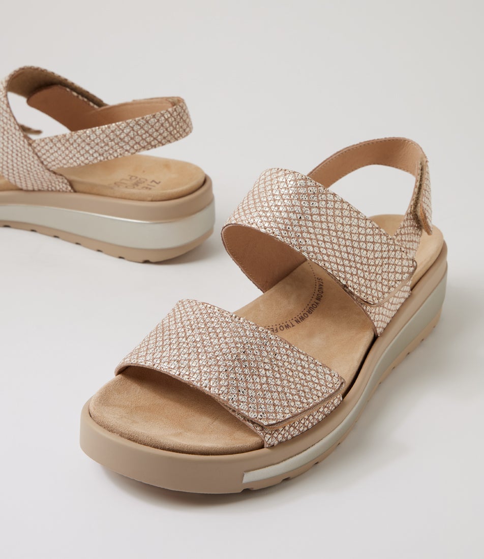 Garlin W Camel&almond Print Leather Sandals