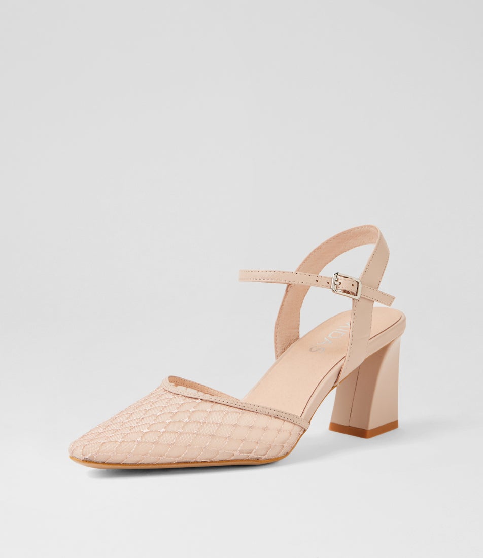 Kazoo Nude Leather Mesh Heels