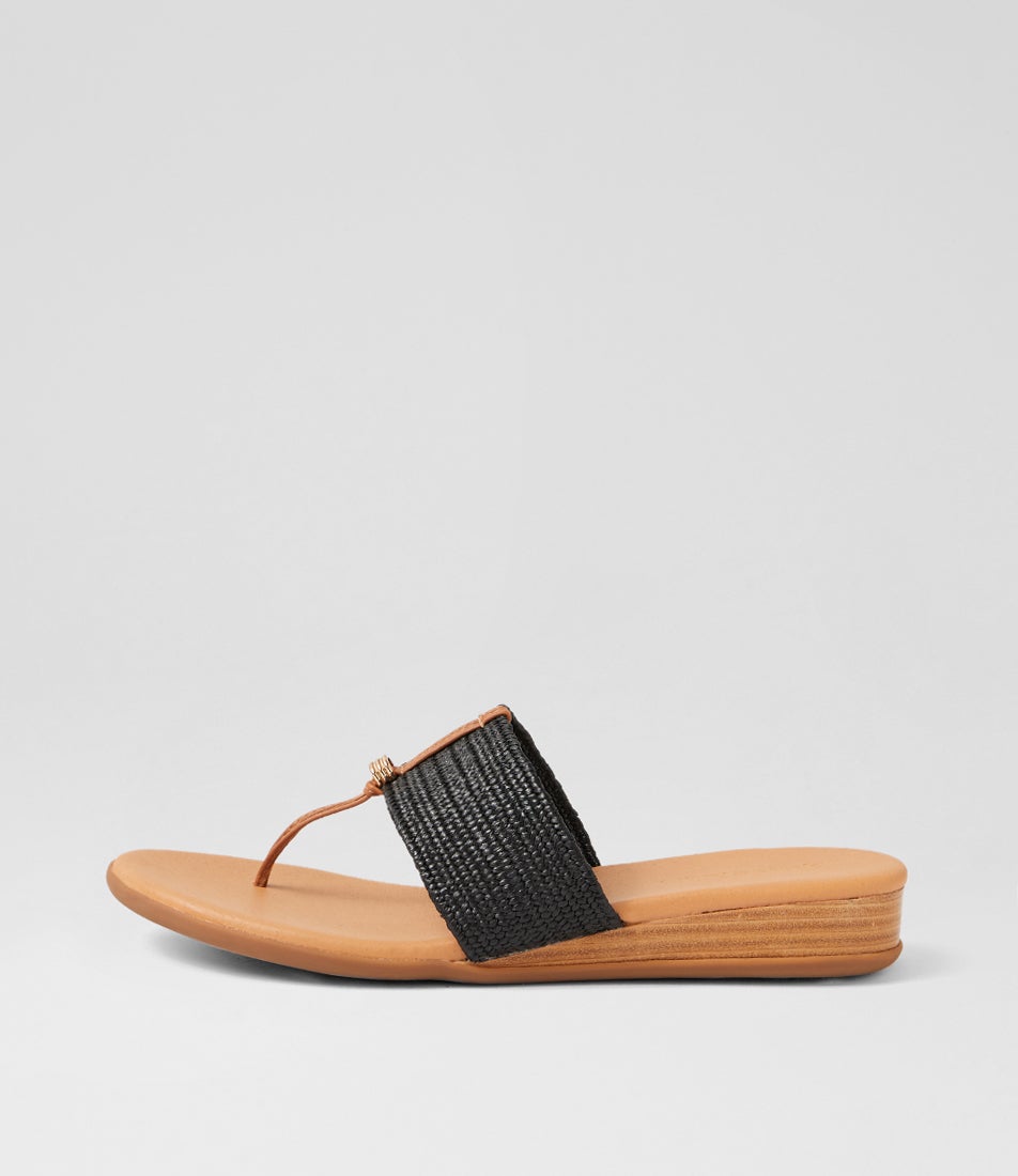 Ofrit Dark Tan Black Leather Elastic Slides