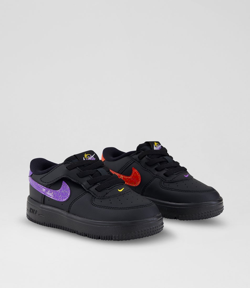 Air Force 1 Toddler Black Grape Laser Orange Leather Sneakers