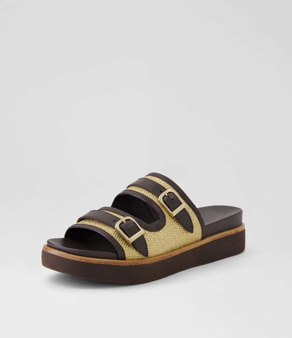 Zimra Choc Gold Leather Slides