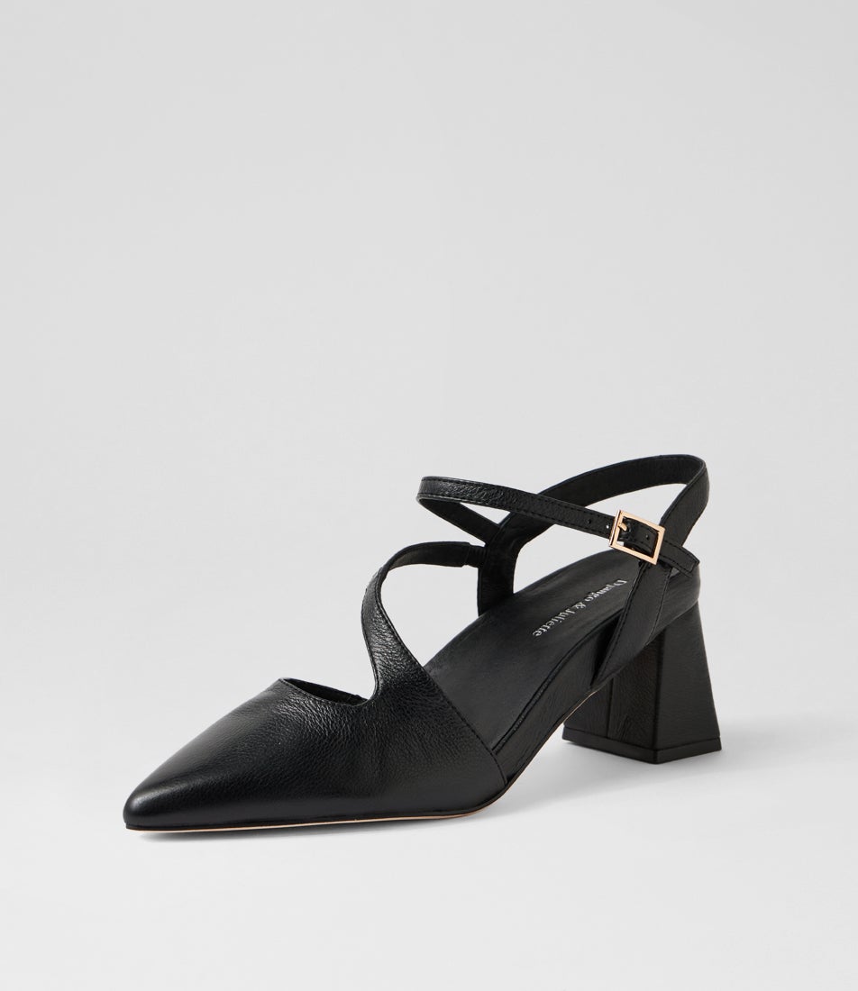 Wryn Black Leather Heels