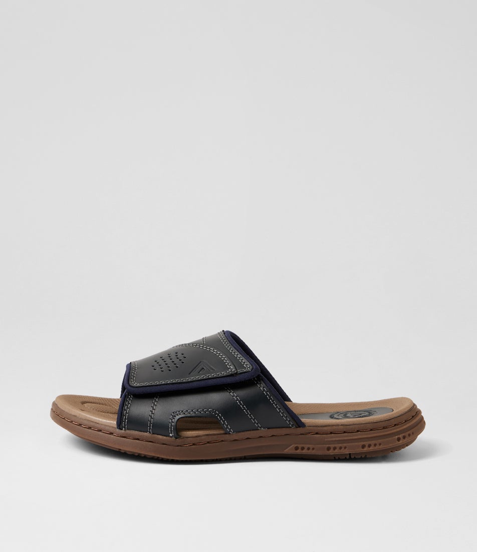 Duke Navy Gum Pull Up Leather Slides