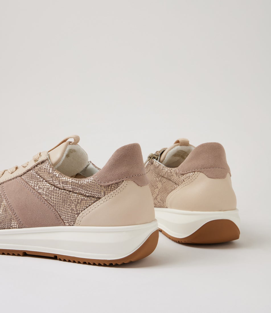 Osaka 32 Taupe Snake Leather Lace Up Sneakers