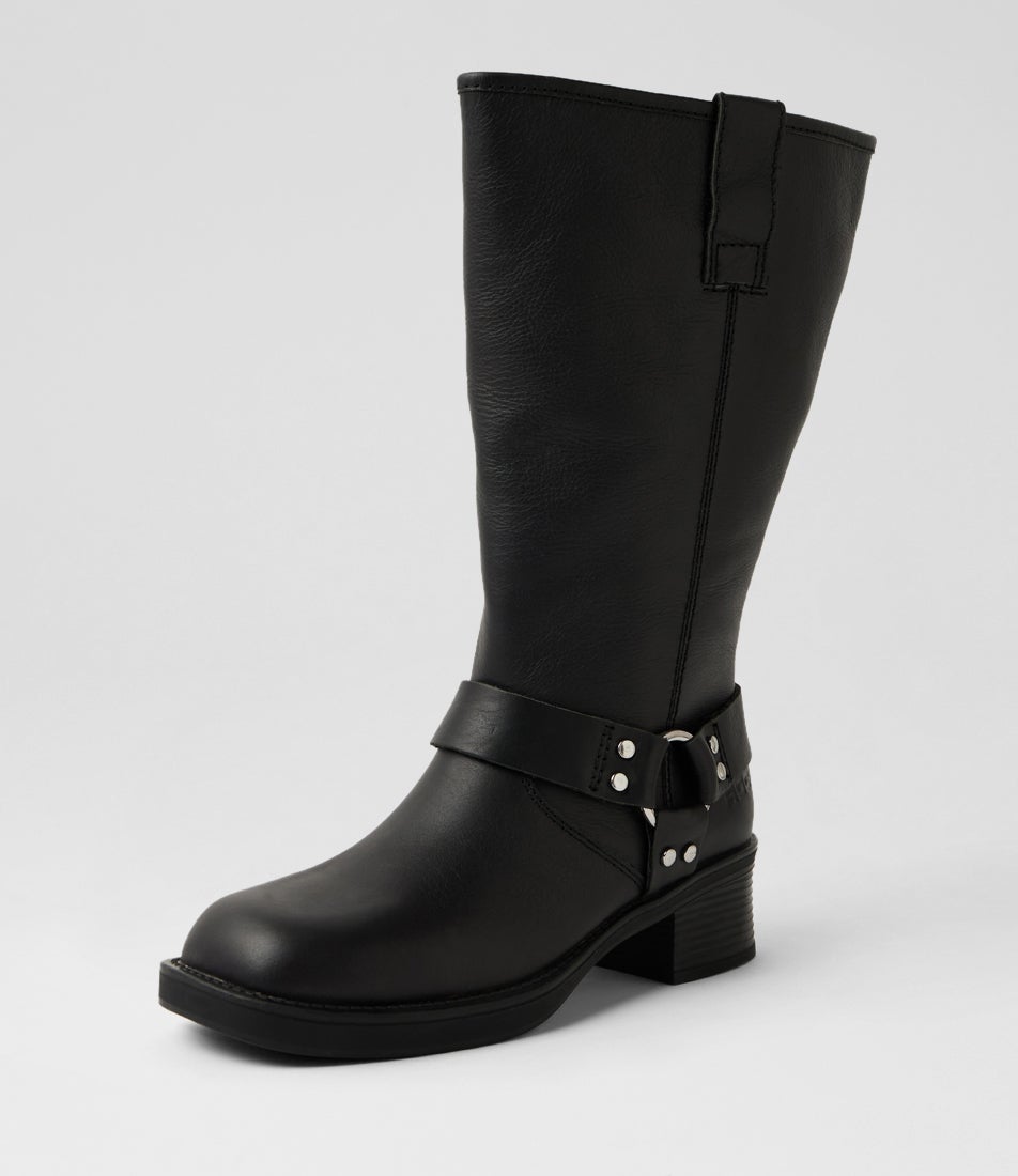 Racer Wide Calf Black Leather Calf Boots Racer Wide Calf Black Leather Calf Boots