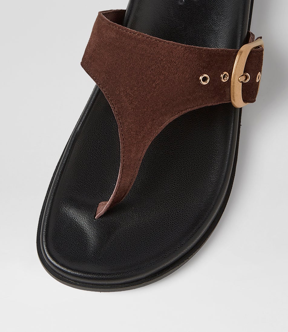 Hectore Choc Black Suede Thongs