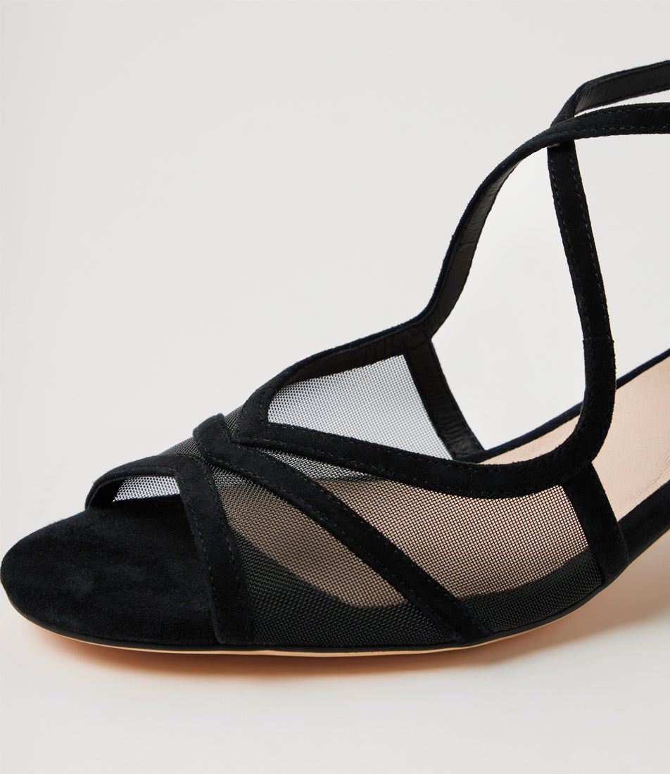 Daciana Black Suede Mesh Sandals