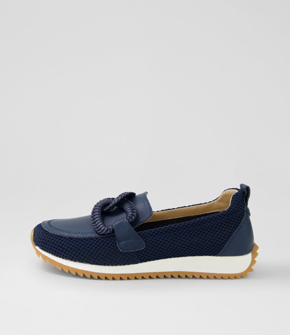 Darta Navy Mesh Leather Loafers