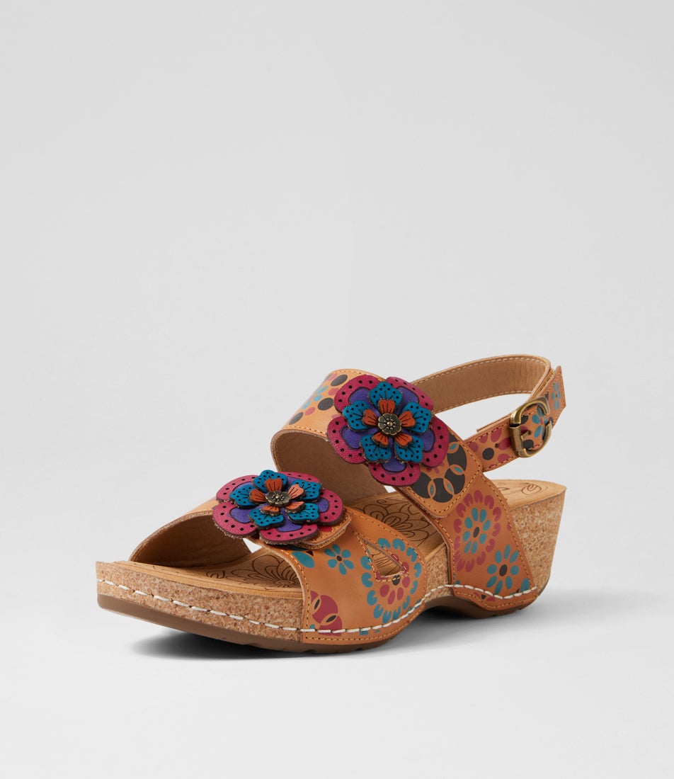 Juliette Tan Garden Leather Wedges