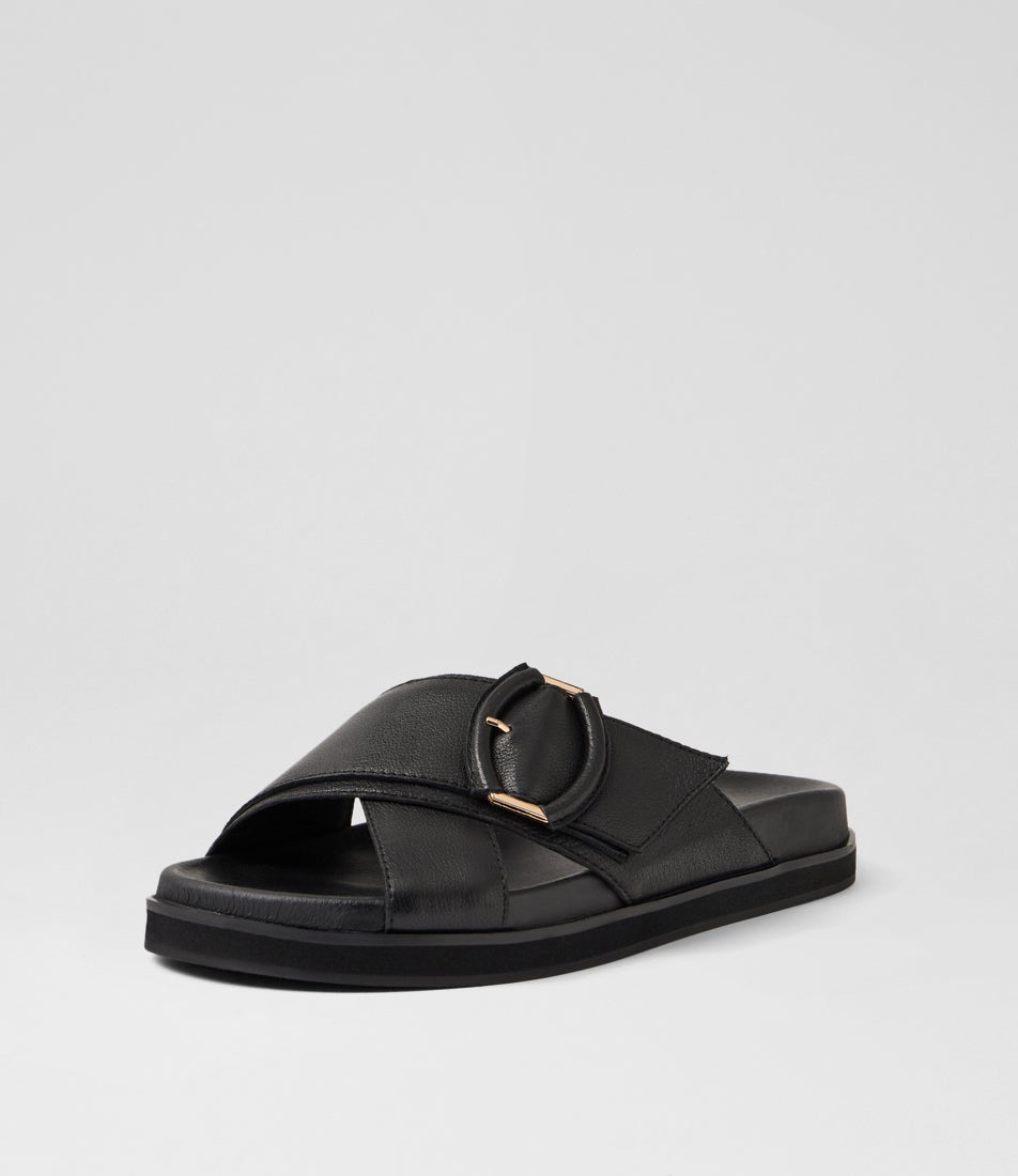 Vanana Black Leather Slides