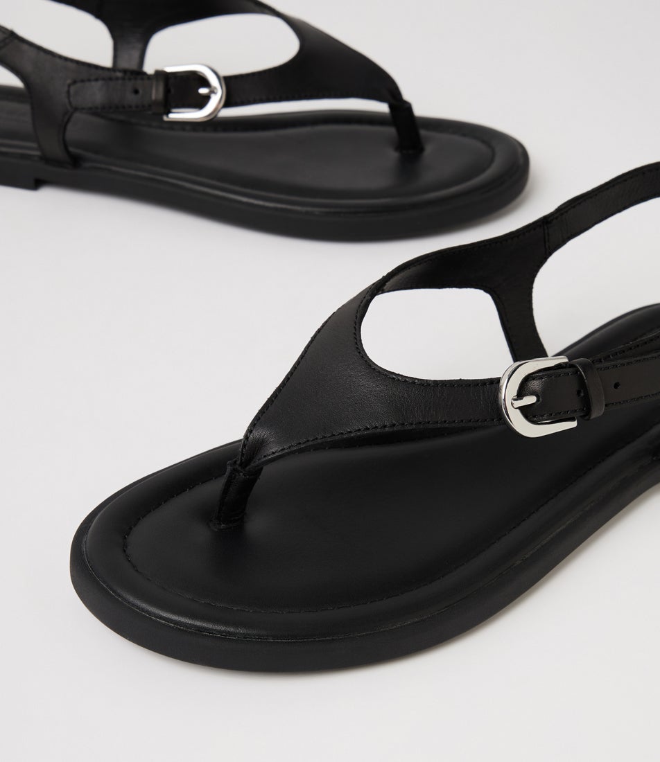 Zaida Black Leather Thongs