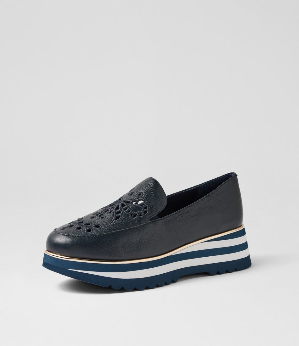 Enakai Navy Leather Loafers