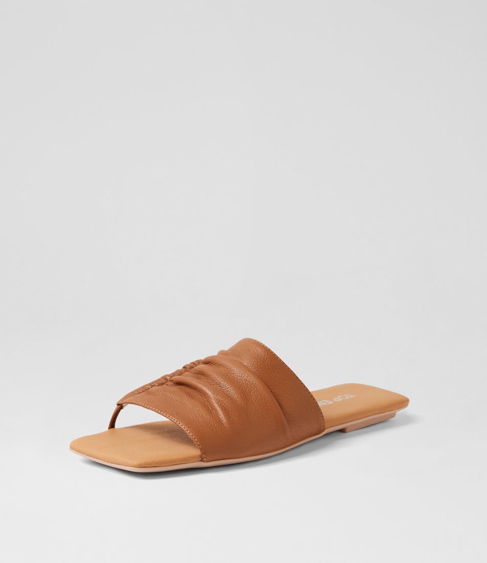 Ellesa Dark Tan Leather Slides