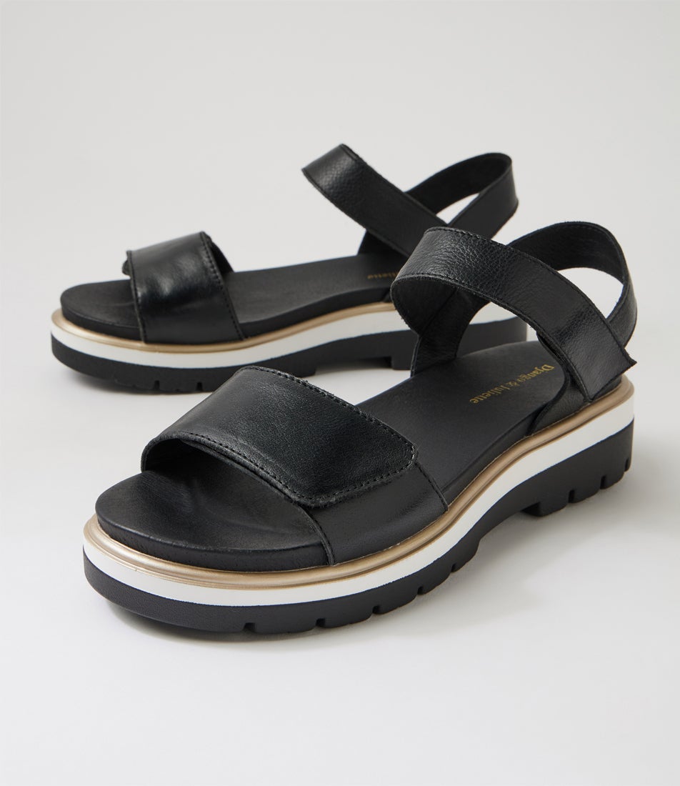 Nolinie Black White Leather Sole Sandals