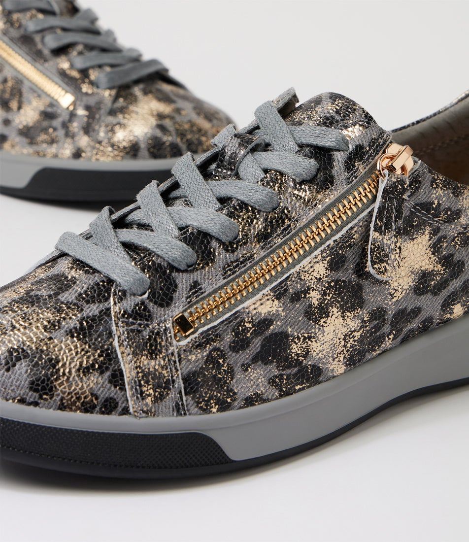 Aito Xf Slate Gold Leopard Leather Sneakers