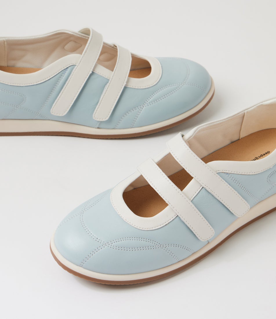 Amor Moonstone Blue White Leather Lace Up Flats